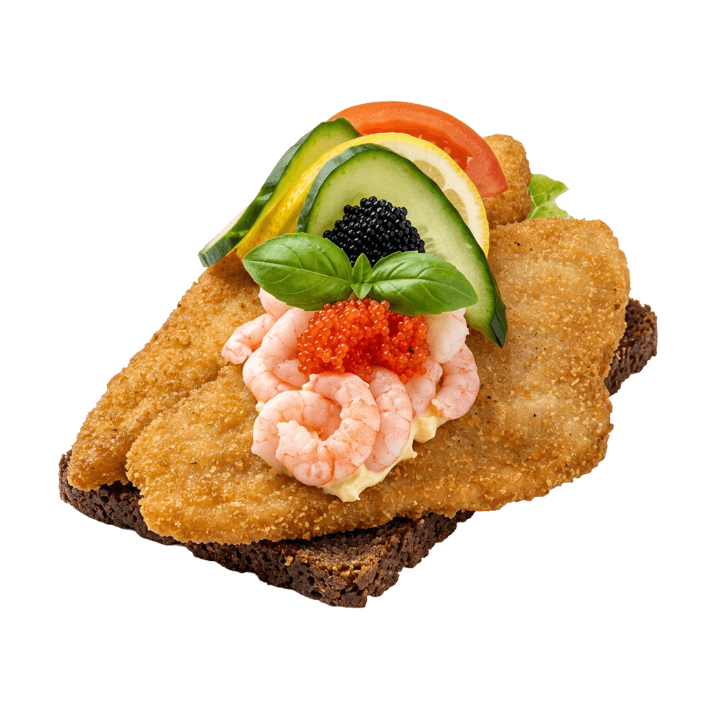 Fiskefillet m/mayo, rejer, kaviar og asparges 