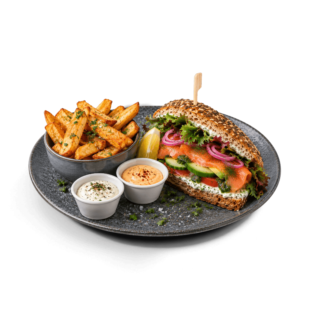 Røget Laksesandwich m. Frites & Mayo
