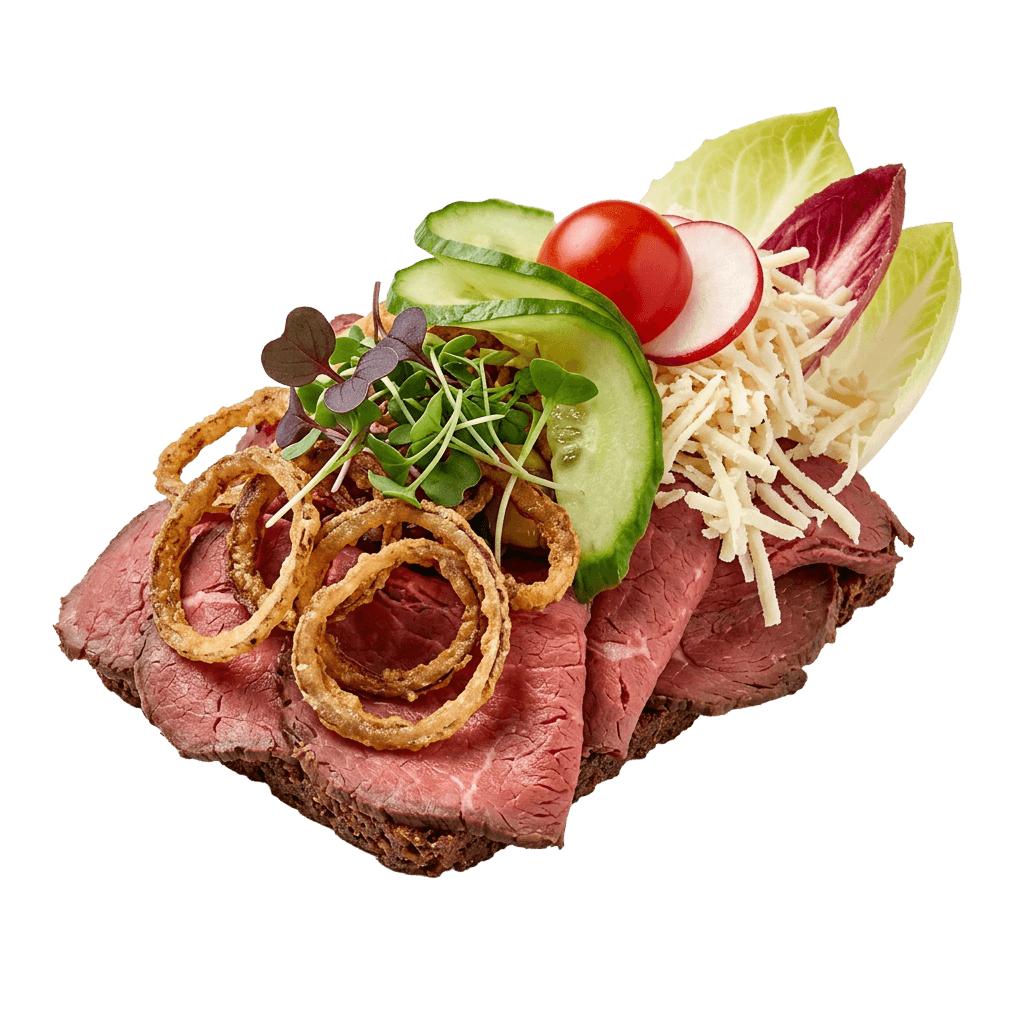Mørbrad m/bløde løg, champignon og bacon 
